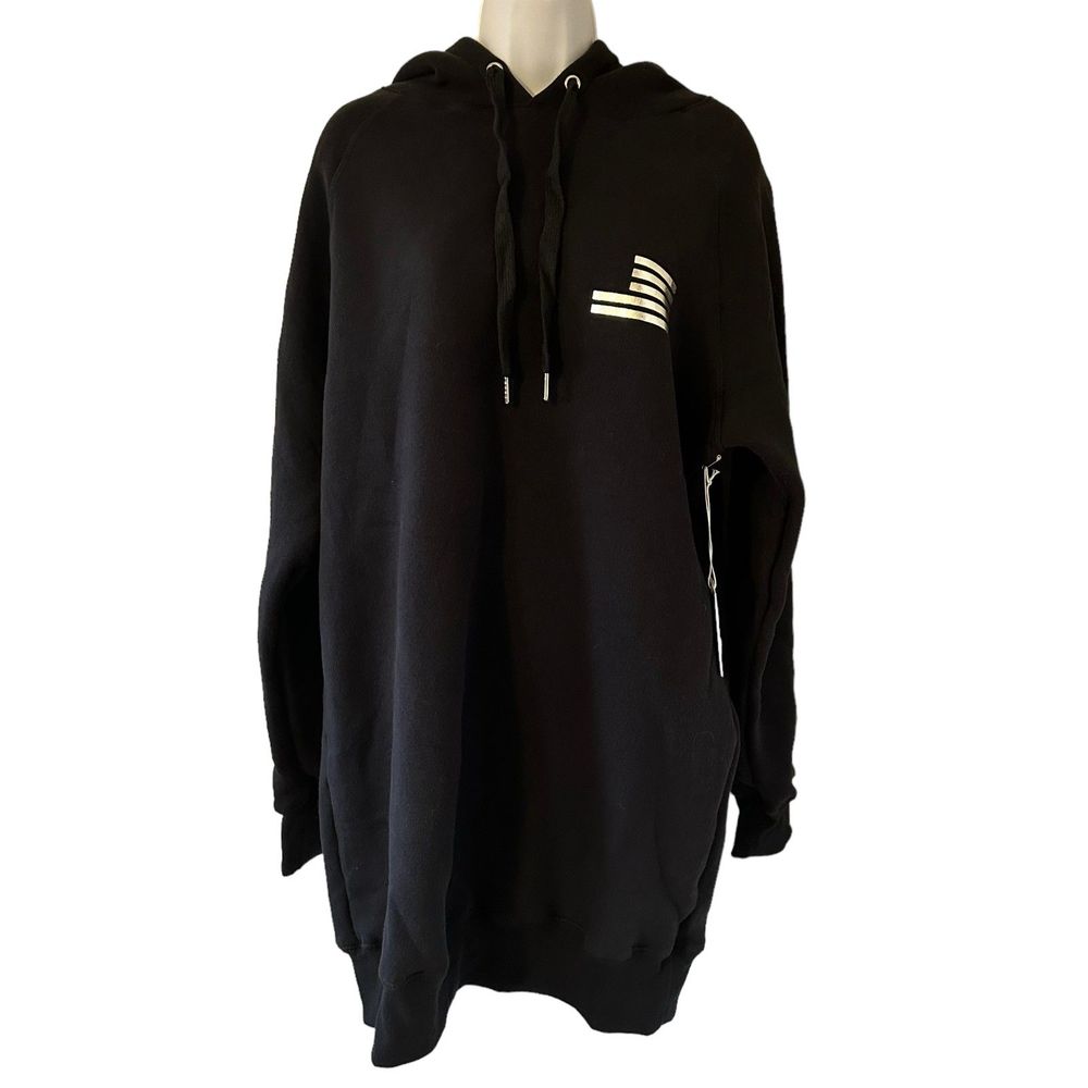 Good American Black Silver Goodie Icon Oversized Hoodie Size 0/1 NWT